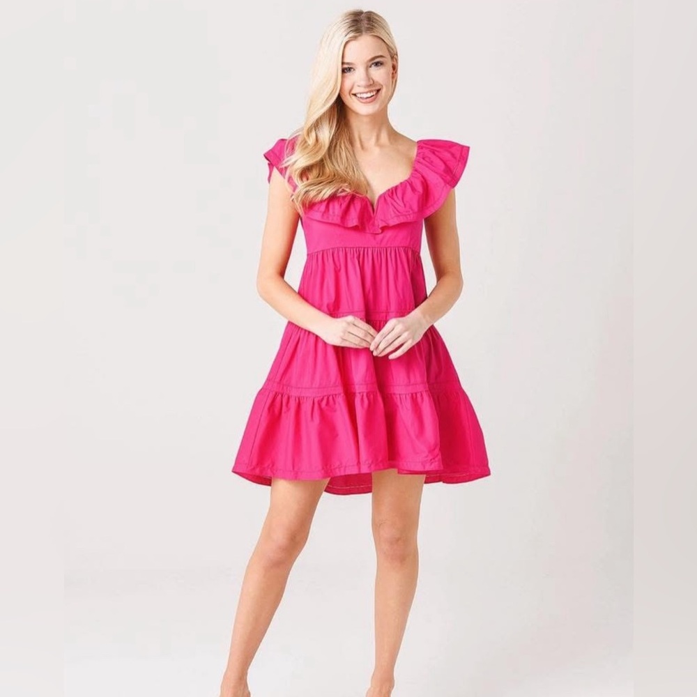 Saylor hot pink ruffled tiered mini dress women’s size small